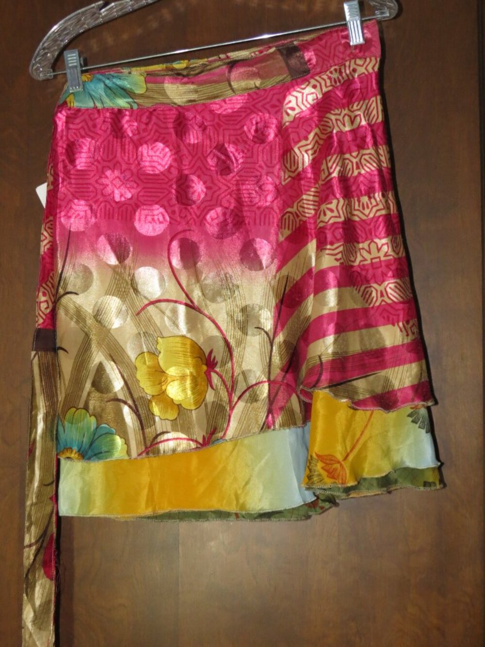 New With Tags Darn Good Yarn Sari Silk Wrap Skirt XL 14-20 Mini Reversible Boho